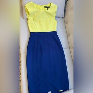BCBGMaxAzria Yellow and Blue Midi Dress
